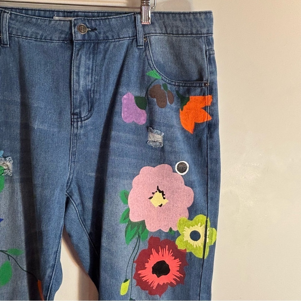 MISSLOOK SZ 5XL (US 16 equivalent) Painted Floral Straight Leg High Rise Jeans - Picture 5 of 12